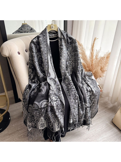 Scarvii - Burgundy Paisley Fringe Scarf Wrap