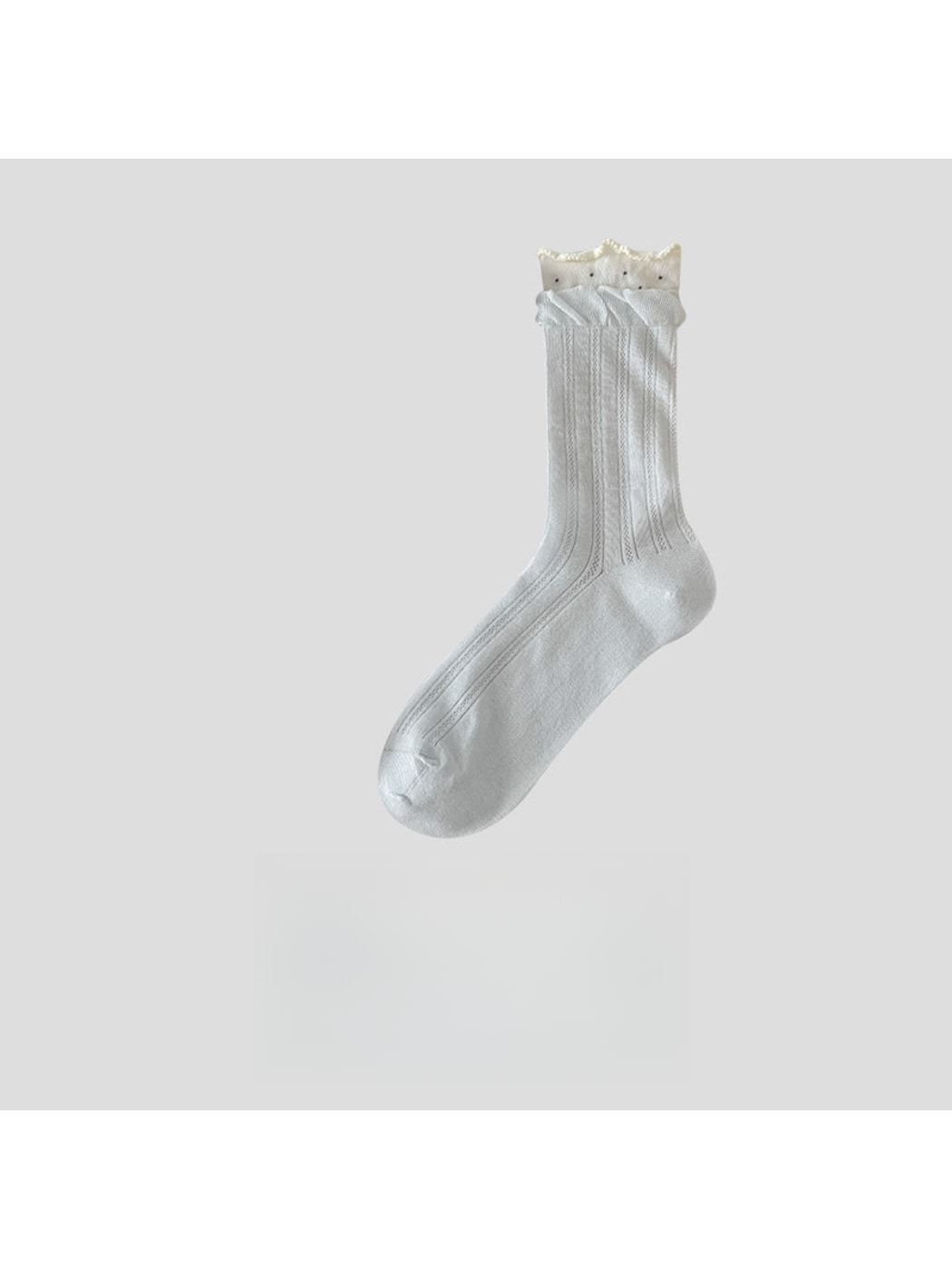 Rufia - Muted Ribbed Ruffle Cuff Crew Socks