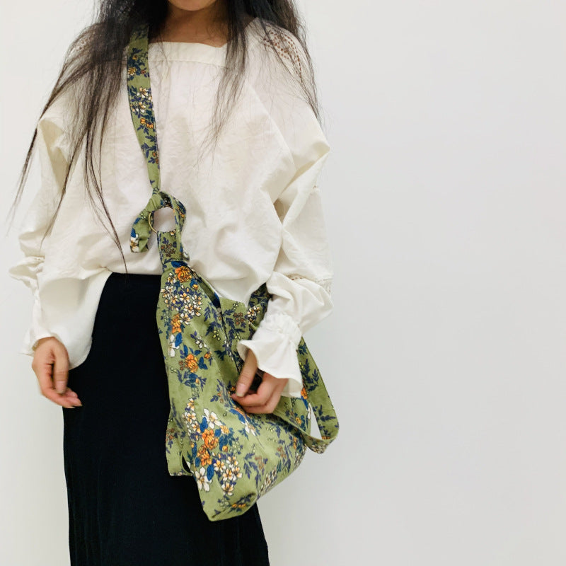 Vintage Floral Corduroy Tote Bag