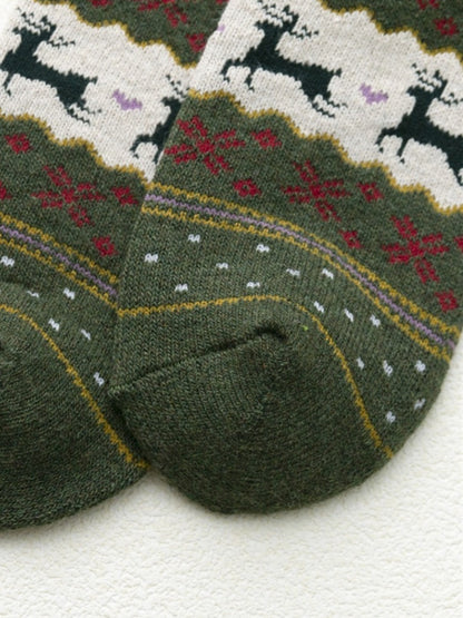 Rufia - Mid-Calf Winter Socks with Christmas Patterns - 5 Pairs/Pack