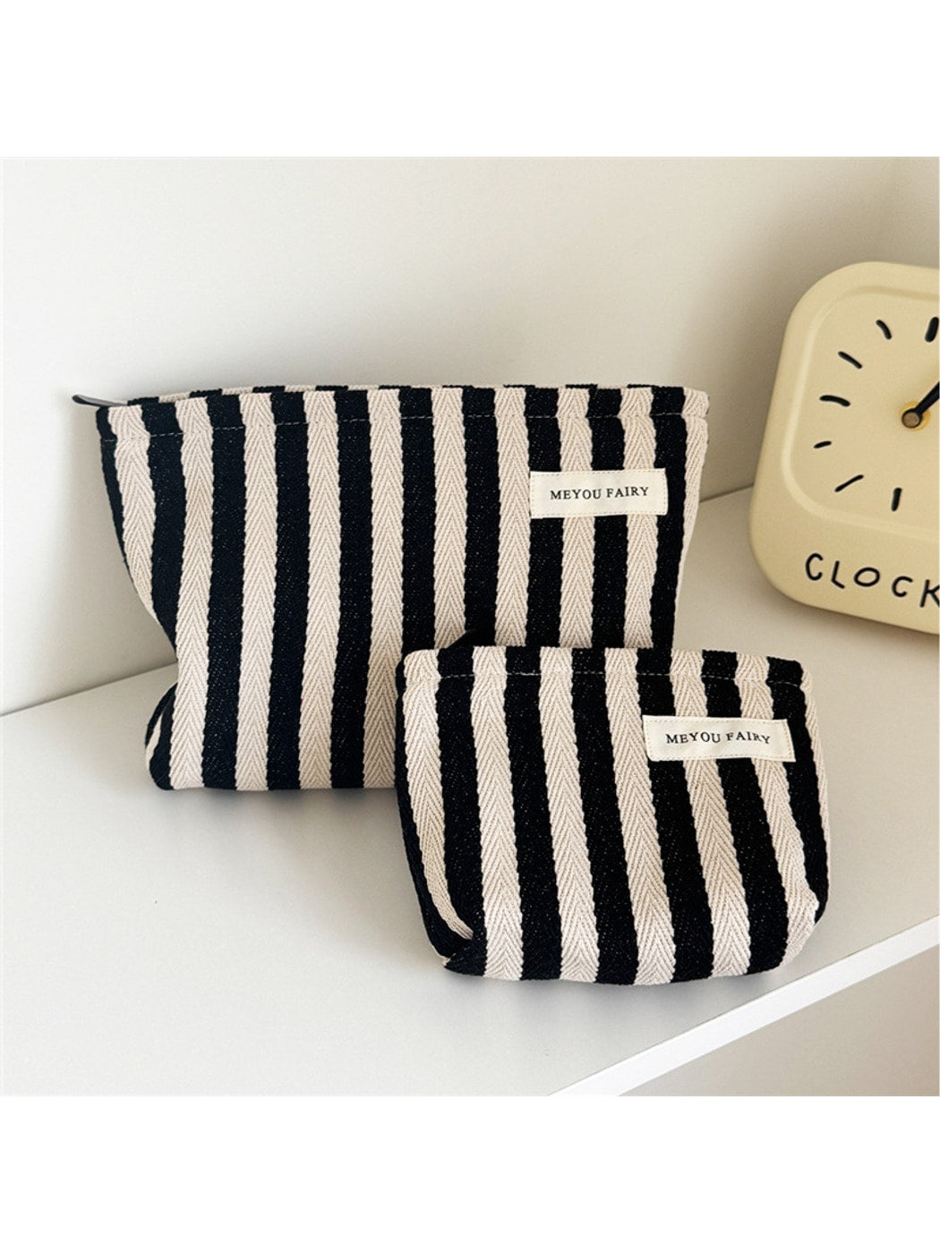 Cosbai - Striped Rectangular Zipper Makeup Bag