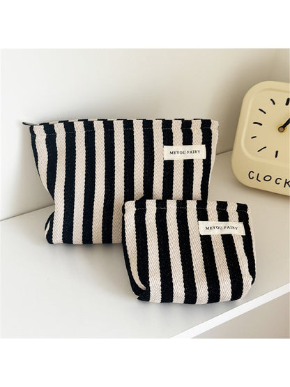 Cosbai - Striped Rectangular Zipper Makeup Bag