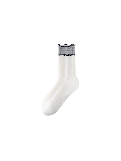 Rufia - Plaid Ruffle Trim Casual Crew Socks