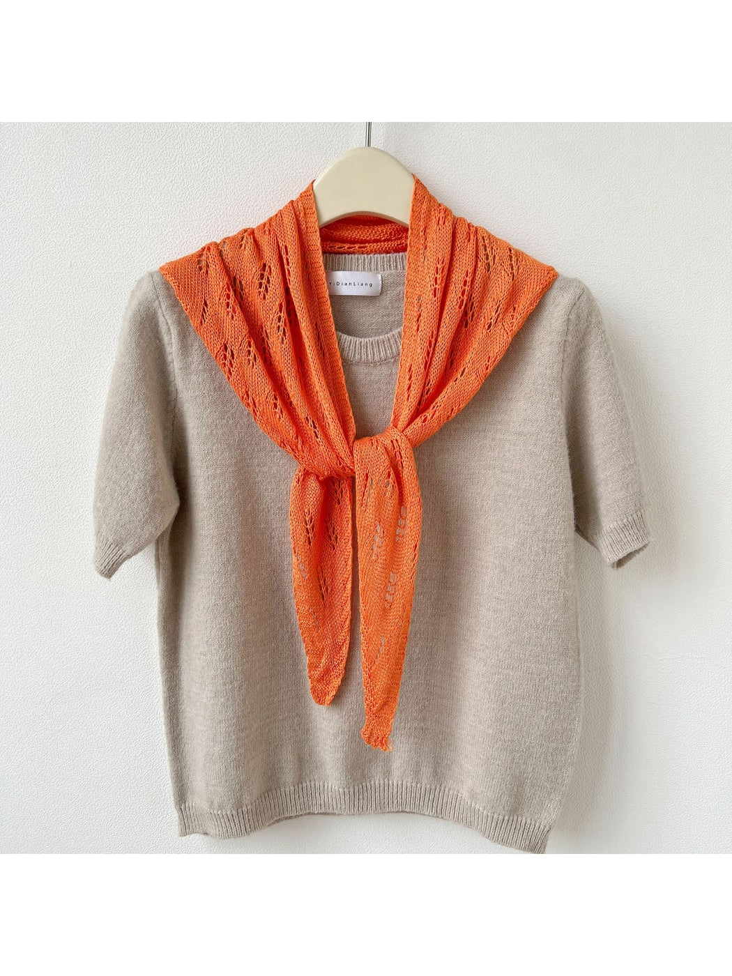 Scarvii - Solid Color Openwork Knit Triangle Scarf
