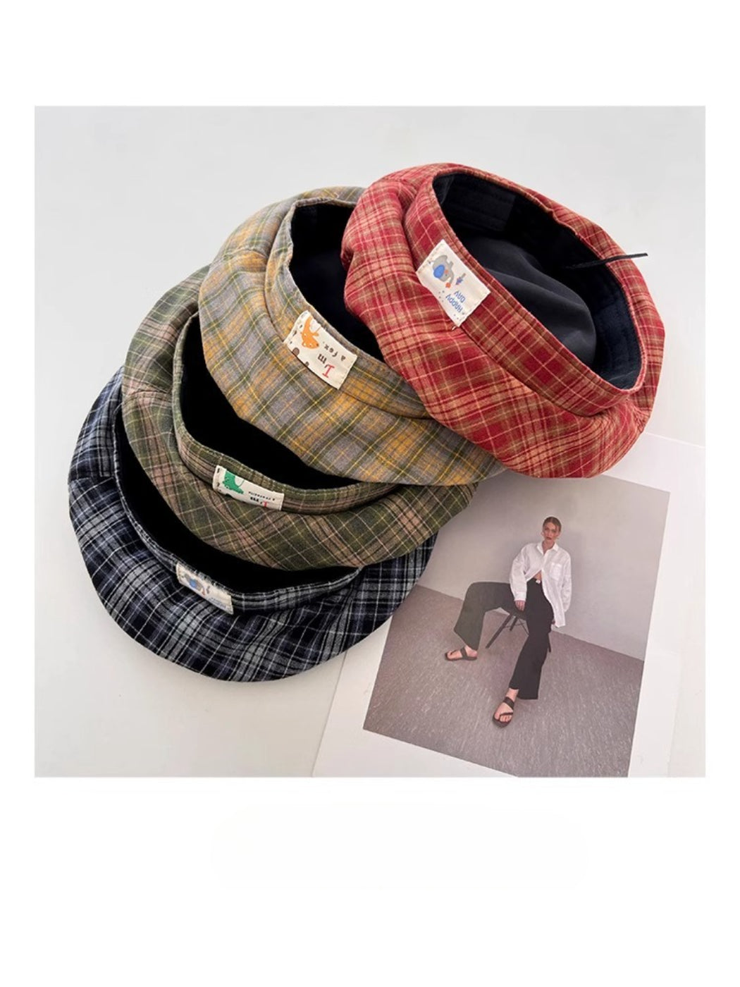 Haila - Plaid Patch Casual Beret Hat