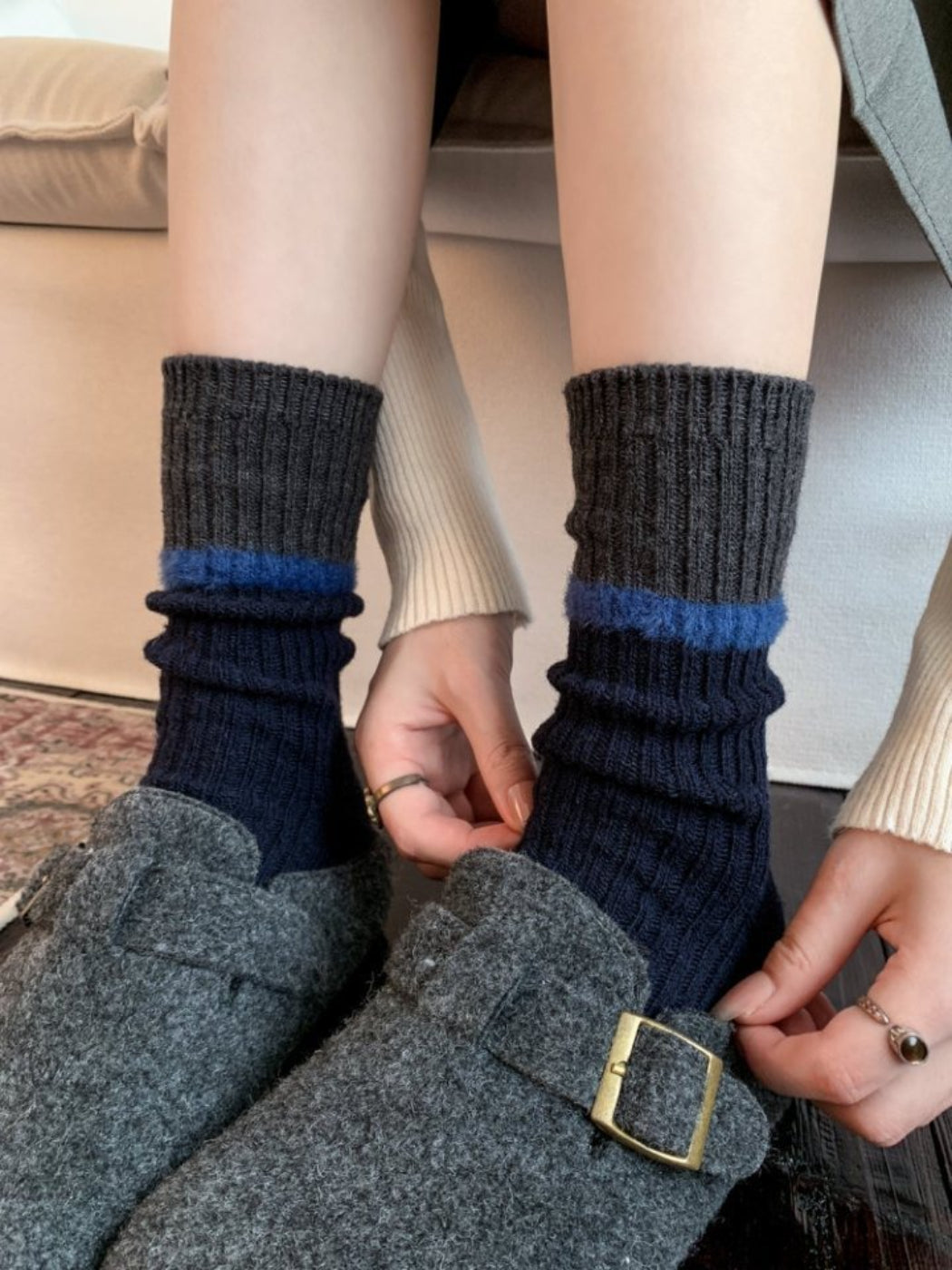 Rufia - Stacked Contrast Stripe Ribbed Crew Socks