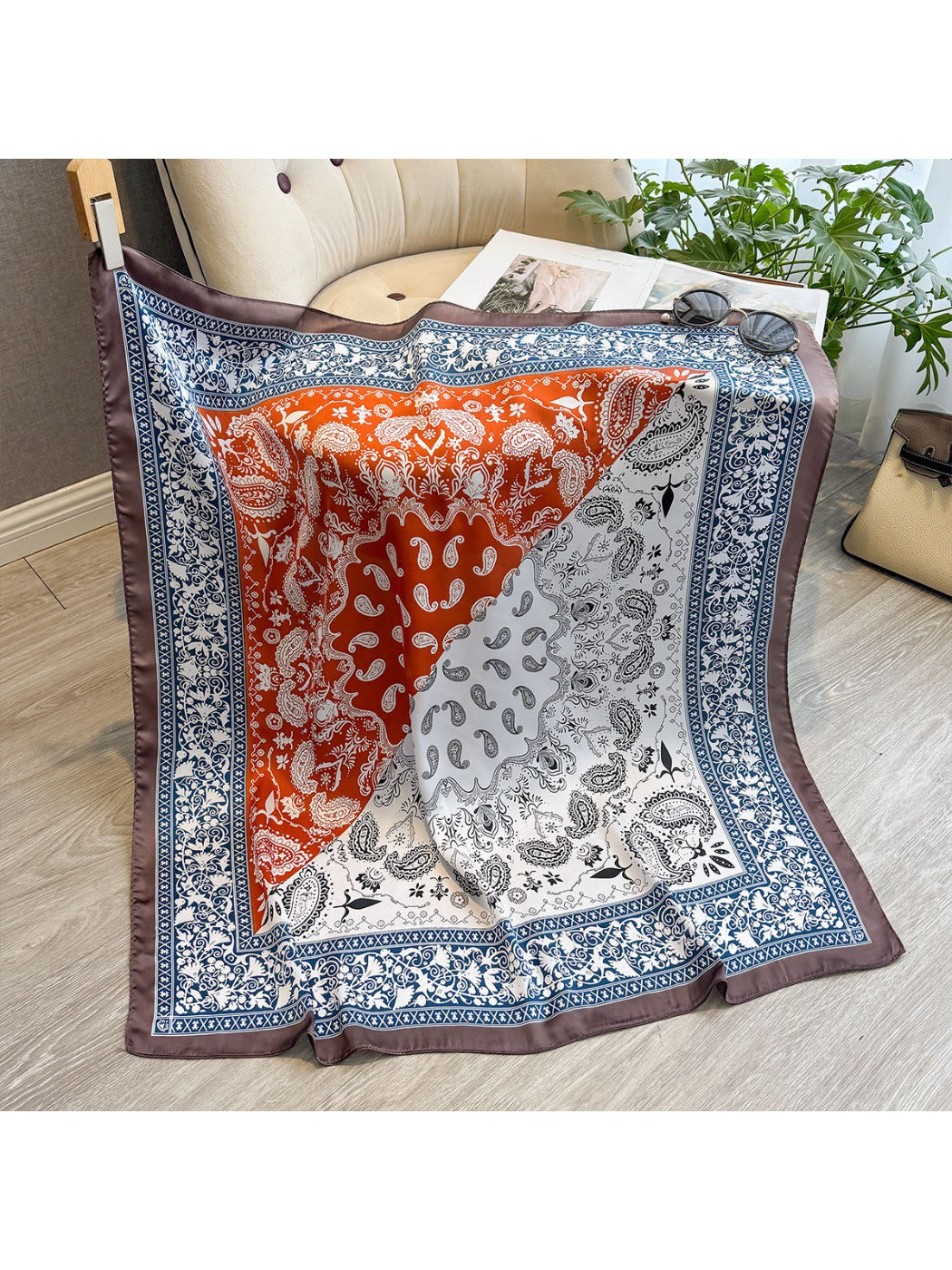 Scarvii - Paisley Panel Border Square Scarf