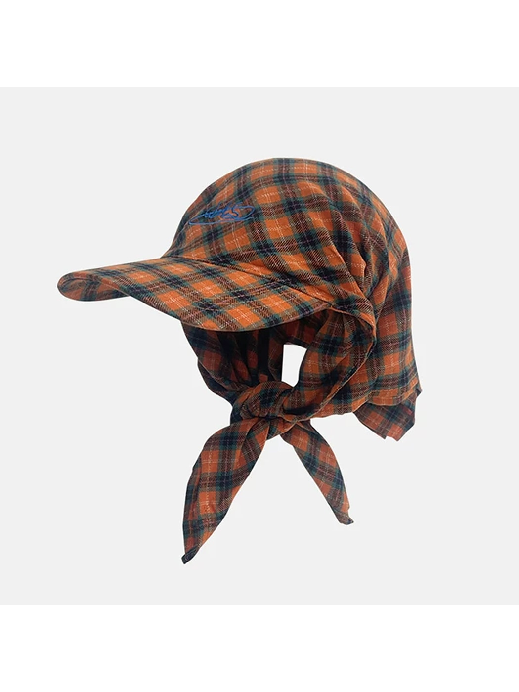 Haila - Colorblock Plaid Curved Brim Headscarf Cap