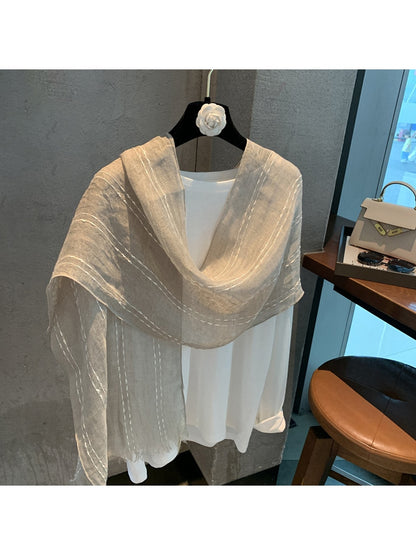 Scarvii - Minimal White Vertical Striped Scarf