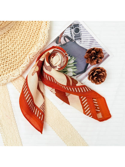Scarvii - Striped Edge Horse Pattern Square Scarf