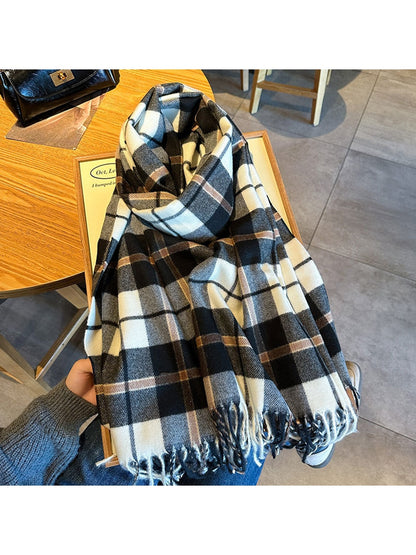 Scarvii - Classic Large-Check Fringed Winter Scarf