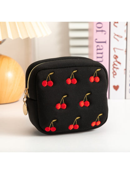 Cosbai - Embroidered Cherry Cosmetic Organizer Bag
