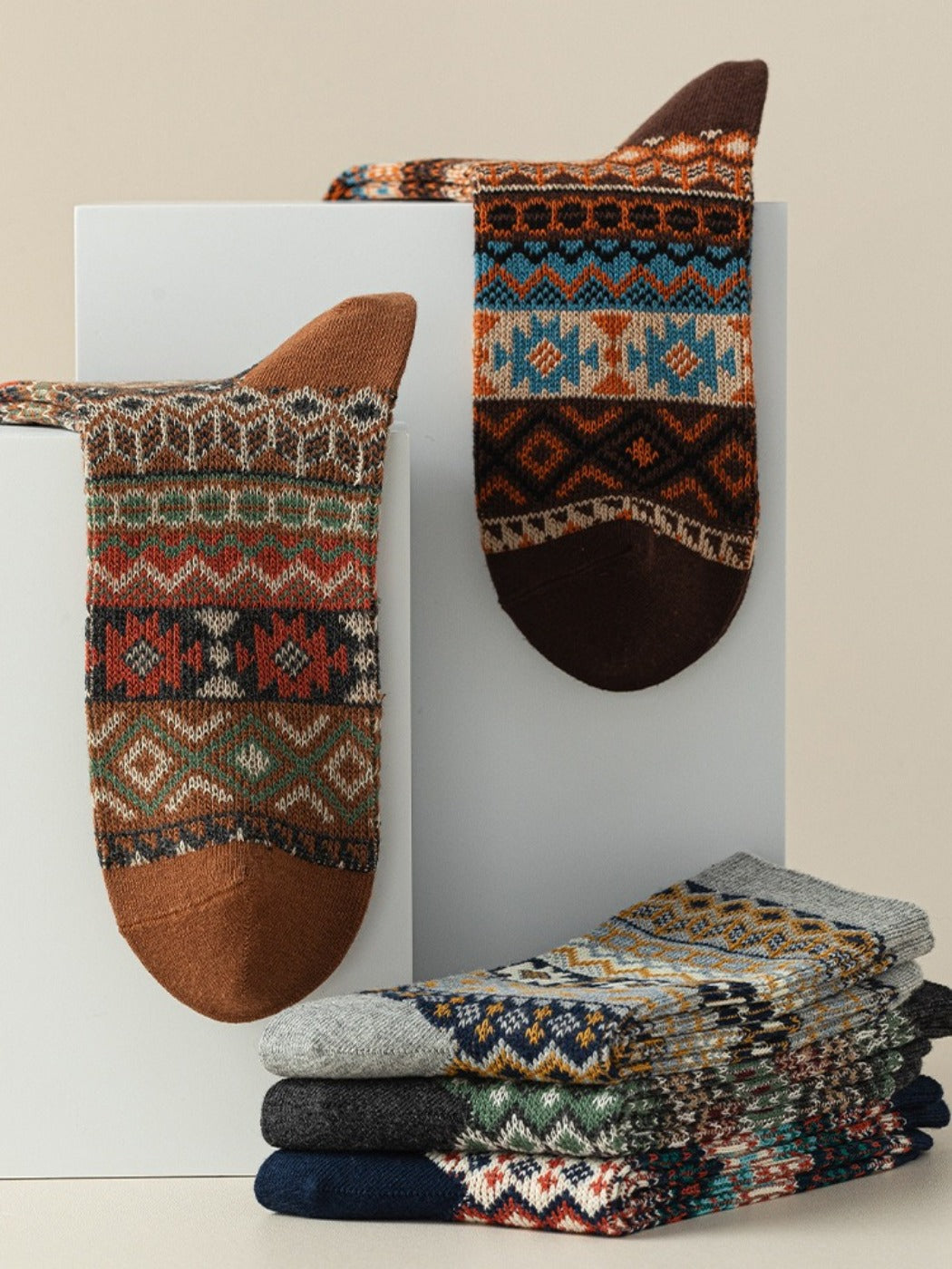 Rufia - Boho Retro Mid-Calf Winter Socks for Girls