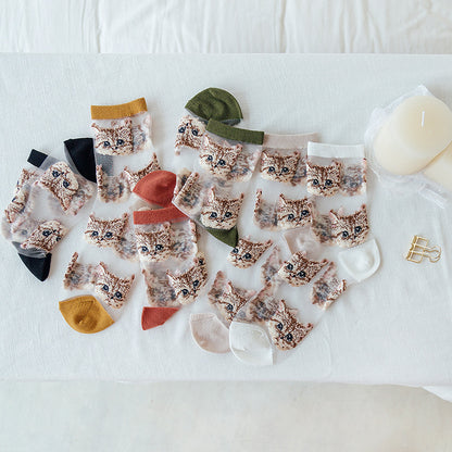 Rufia – Sheer Cat Pattern Ankle Socks | Lightweight & Breathable
