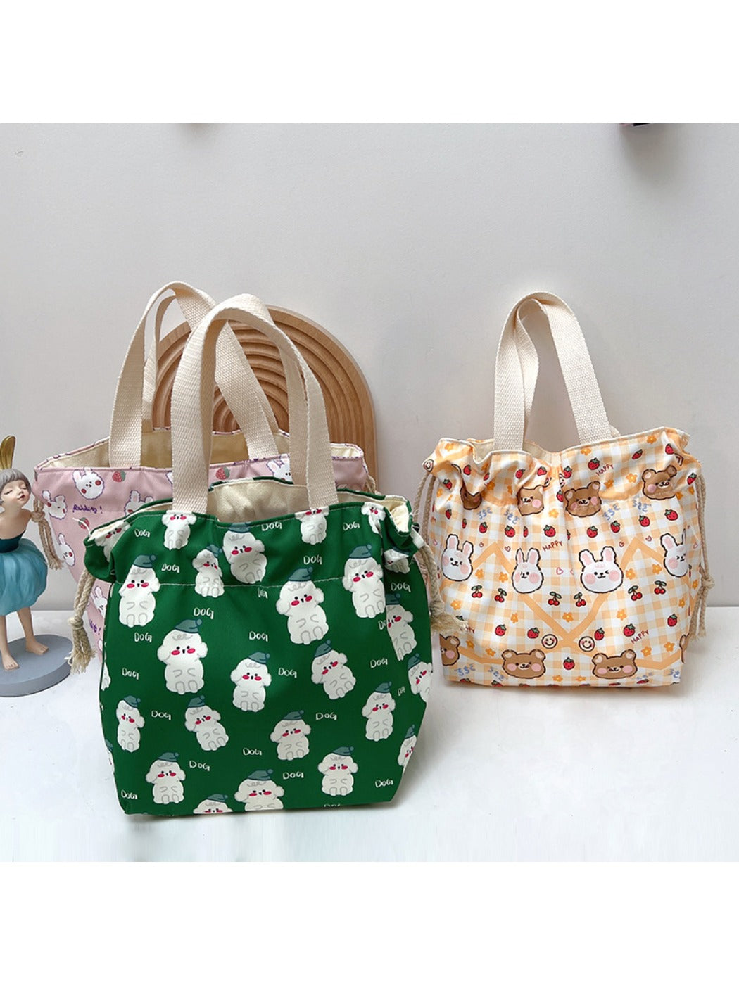 Close-up of Cosbai cartoon small tote bag fabric and print details