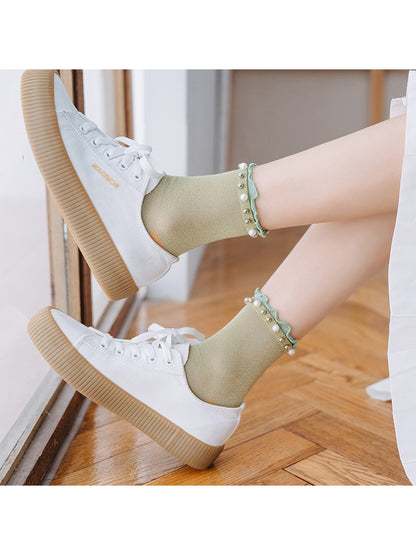 Rufia - Beaded Ruffle Cuff Crew Socks product image 1