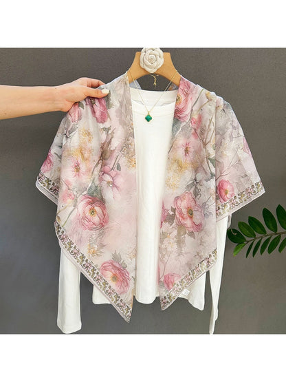 Scarvii - Sweet Floral Border Detail Square Scarf