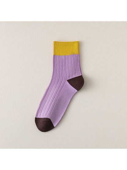 Rufia - Simple Colorblock Ribbed Casual Crew Socks