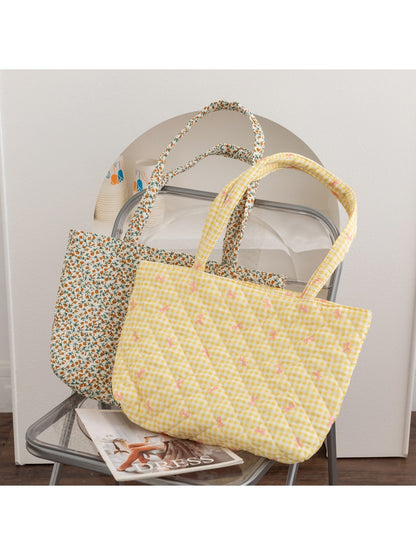 Cosbai - Bow and Floral Patterns Quilted Tote Bag