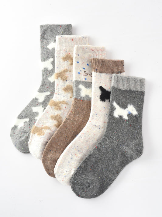 Rufia - Gray and White Dog Pattern Thick Warm Socks