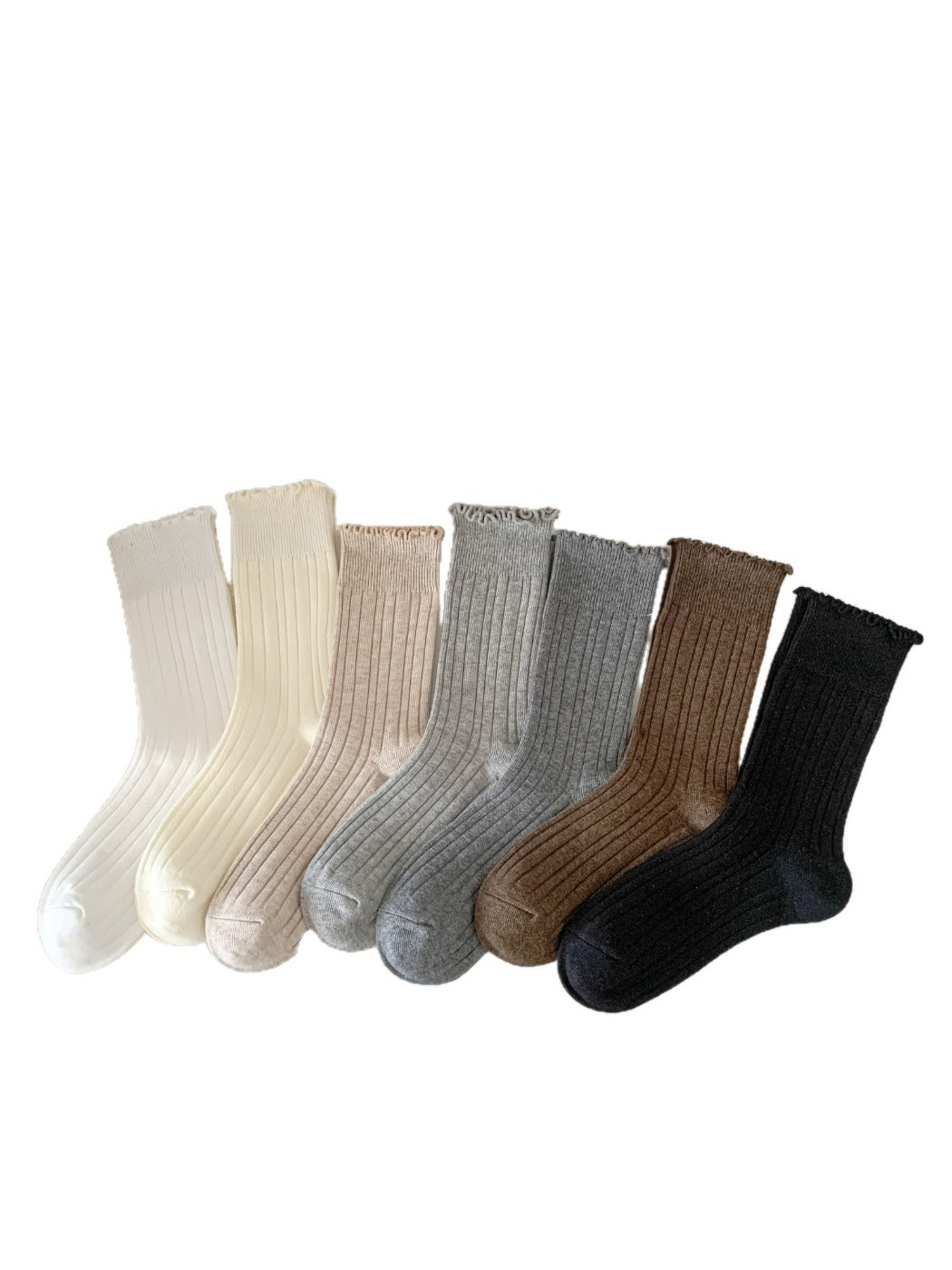 Rufia - Solid Color Ribbed Mid-Calf Socks