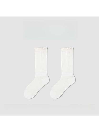 Rufia - Minimalist Solid White Openwork Crew Socks