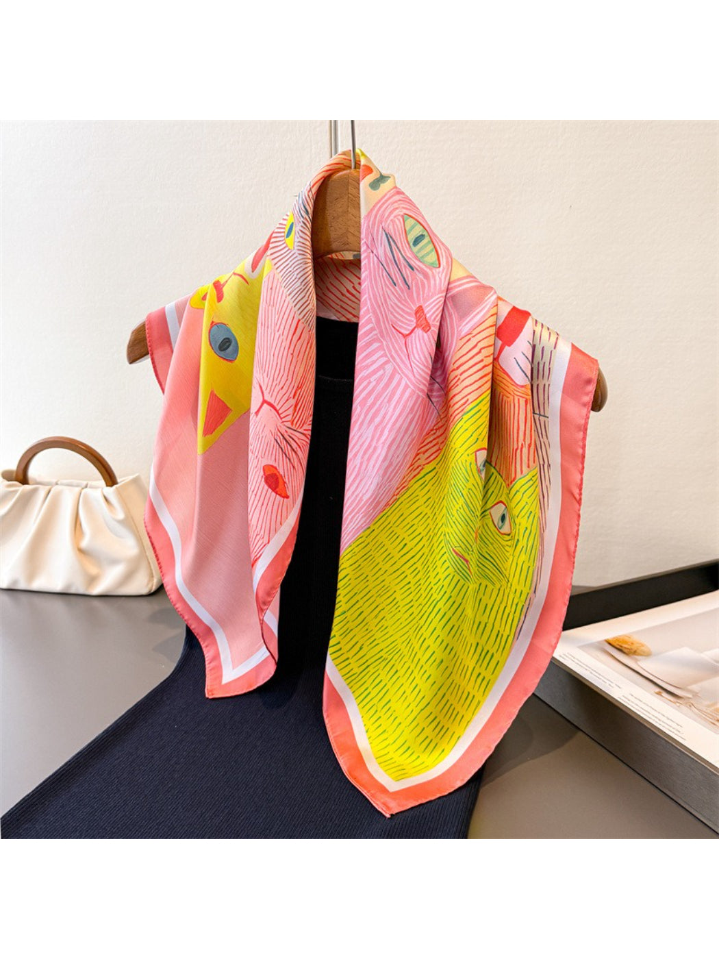 Scarvii Playful Cat Print Square Scarf