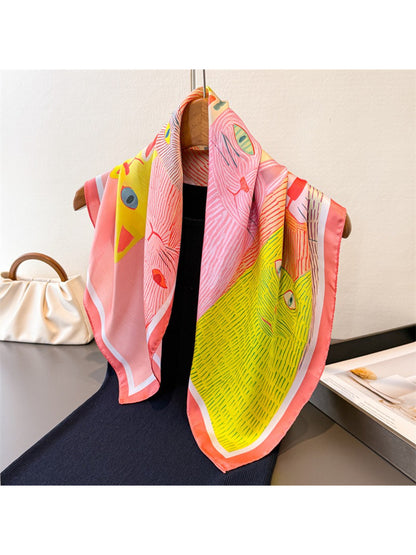 Scarvii Playful Cat Print Square Scarf