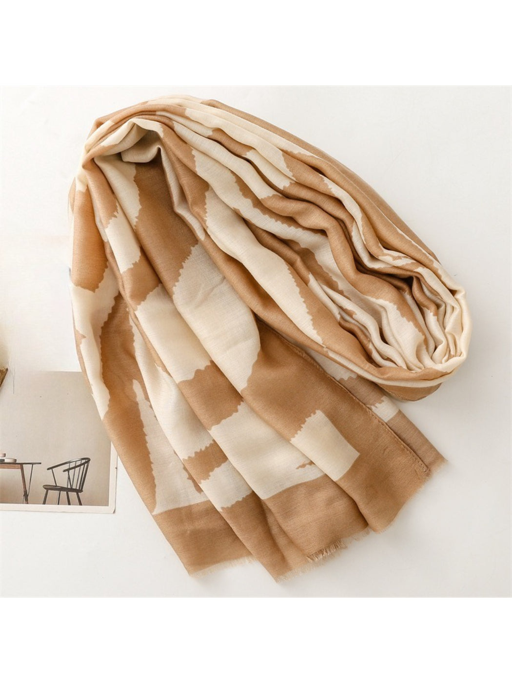 Scarvii - Modern Stripe Print Tassel Scarf