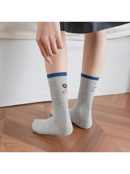 Rufia – Color-Block Cat & Fish Embroidery Socks