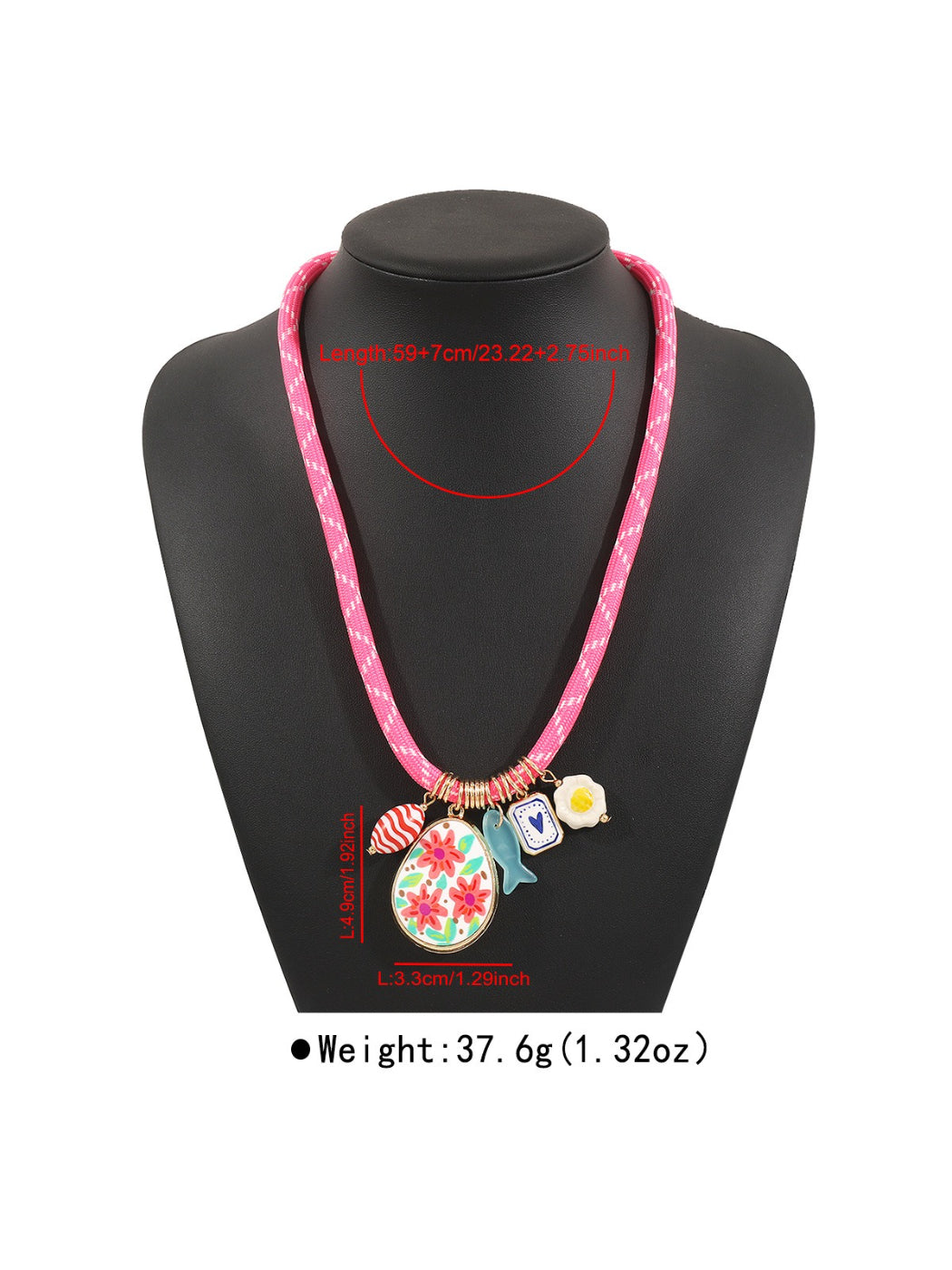Detailed view of silver charms and multicolored beads on Neckit Mixed Charm Beaded Necklace