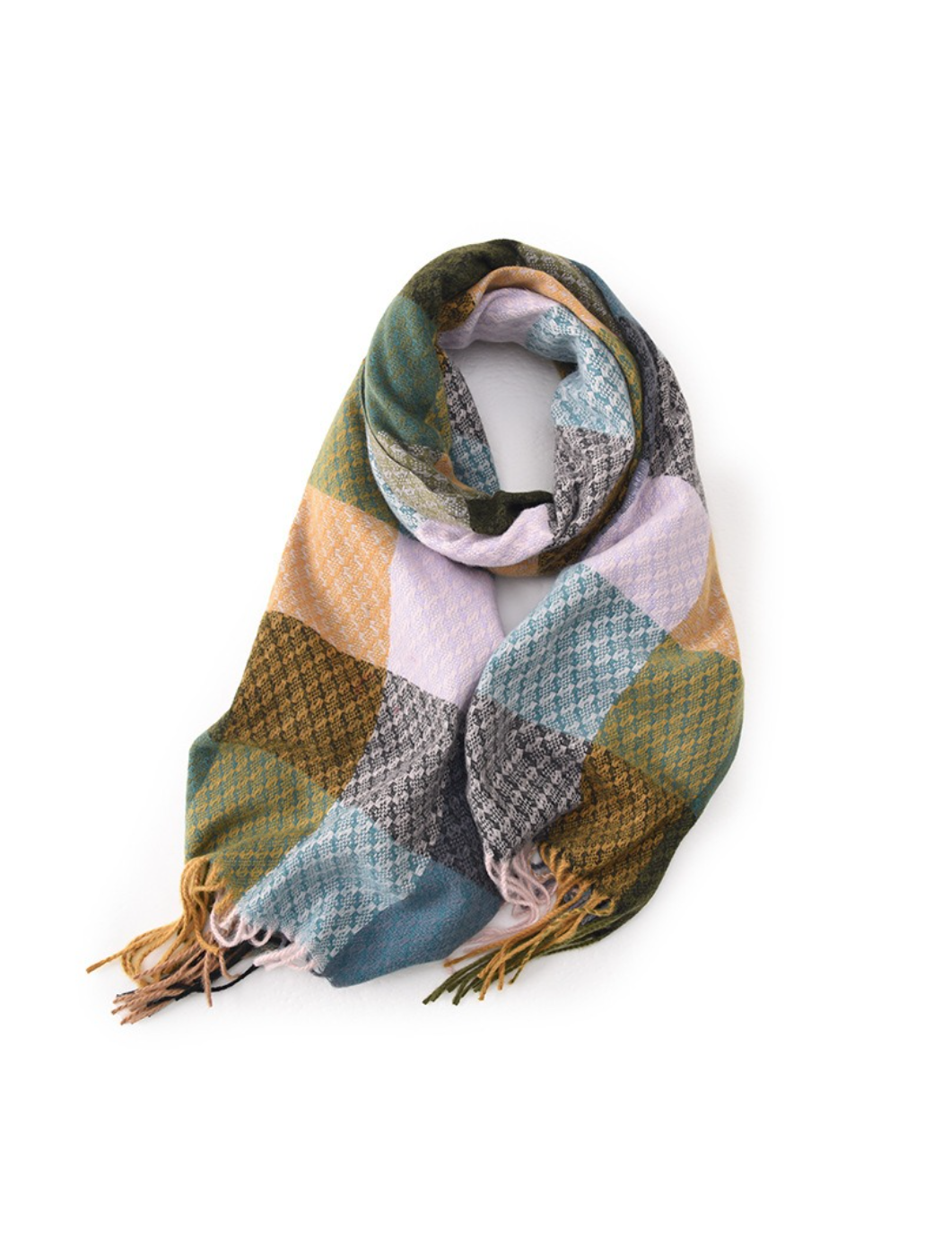 Scarvii - Color Block Geometric Fringe Scarf