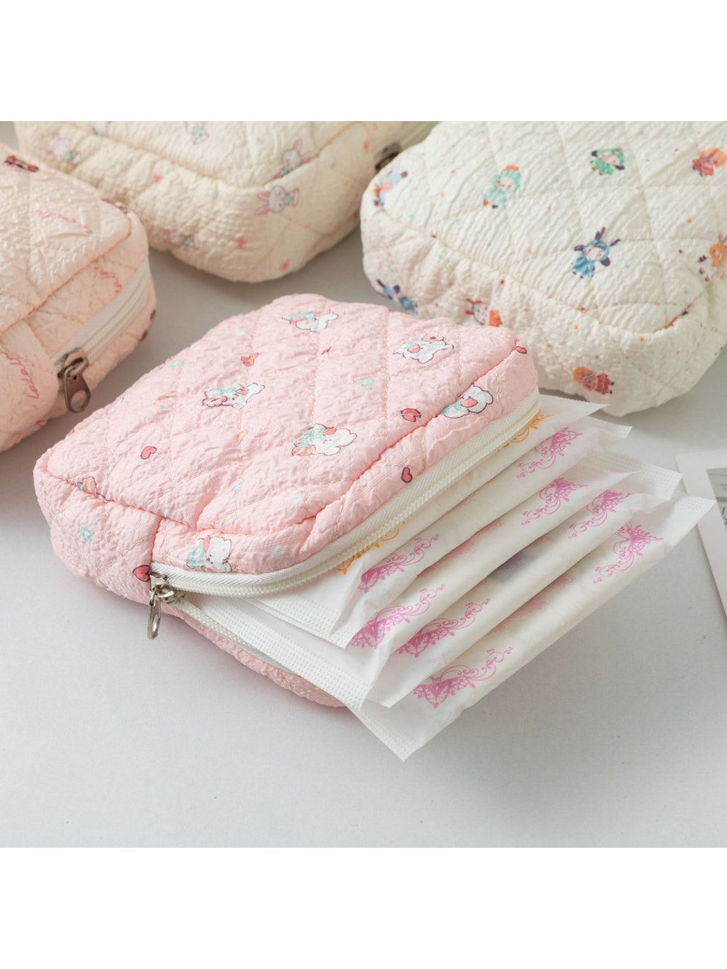 Cosbai - Cartoon and Floral Print Quilted Storage Bag