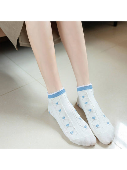 Rufia - Ruffle Cuff Floral Pattern Ankle Socks
