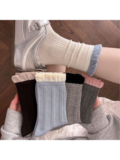Rufia - Textured Ruffle Cuff Crew Socks product image 1