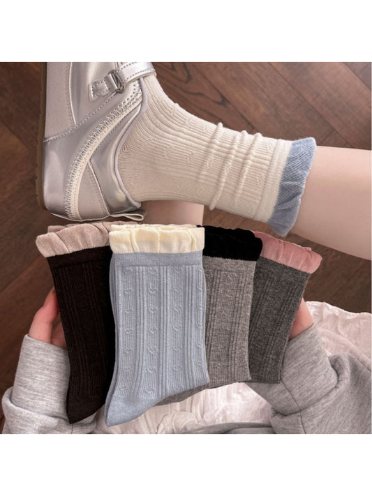 Rufia - Textured Ruffle Cuff Crew Socks product image 1