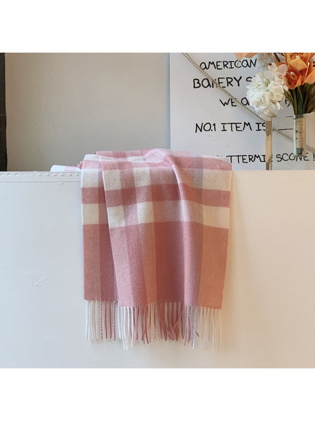 Scarvii - Soft Light Checked Fringe Scarf
