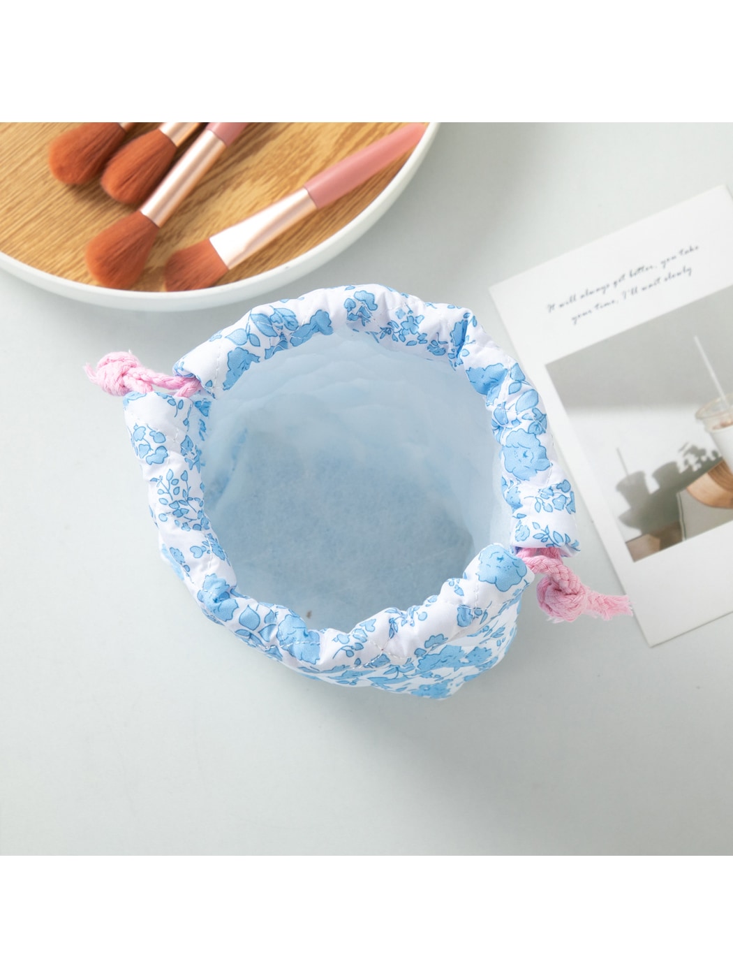 Cosbai - Quilted Floral Drawstring Pouch
