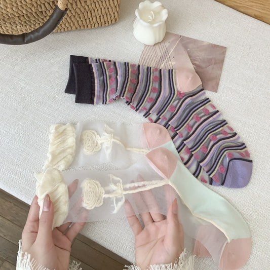 Rufia - Sweet Floral Mid-calf Socks for Women