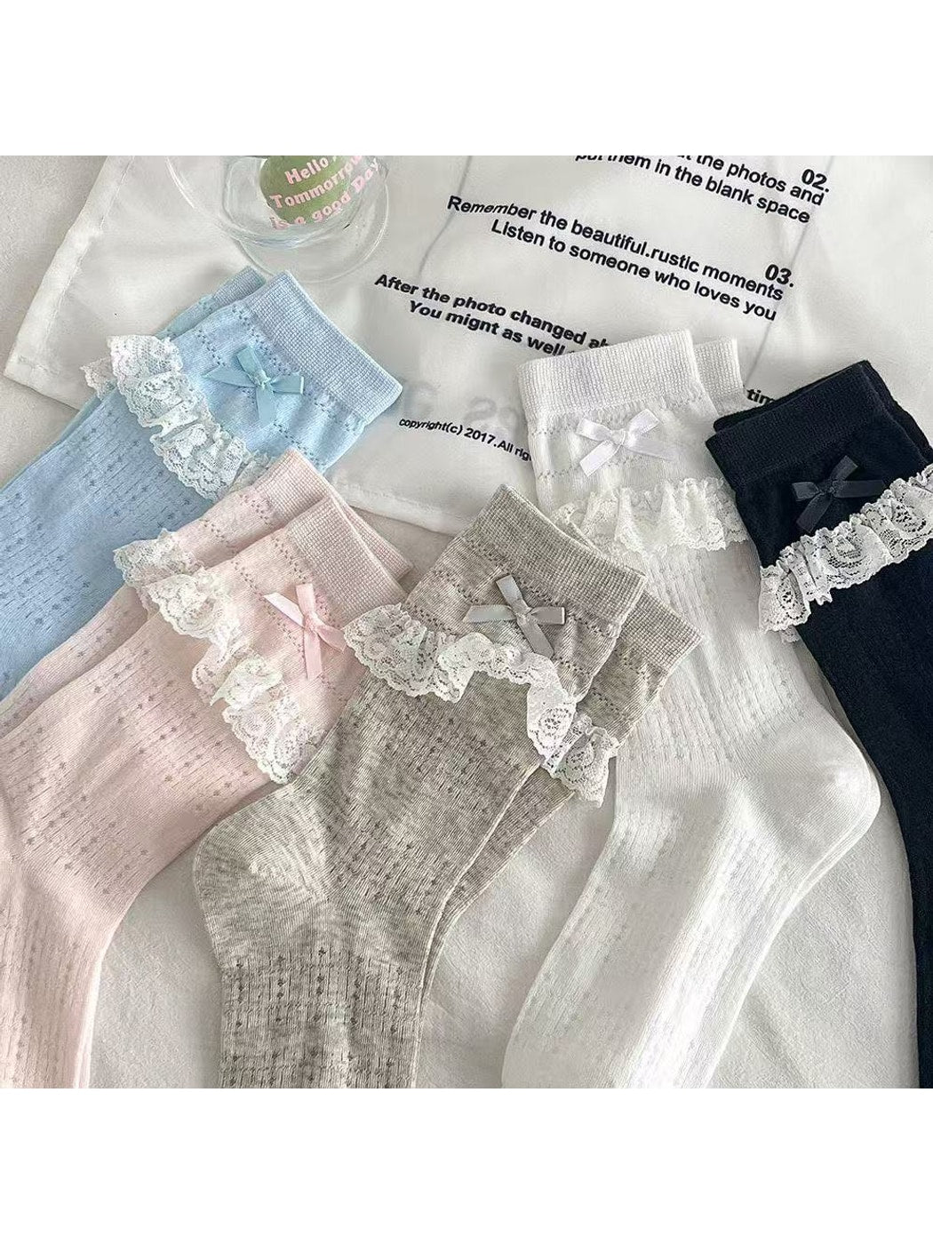 Rufia - Lace Trim Bow Detail Sweet Style Crew Socks