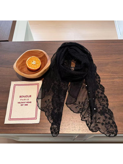 Scarvii - Scalloped Edge Lace Long Styling Scarf