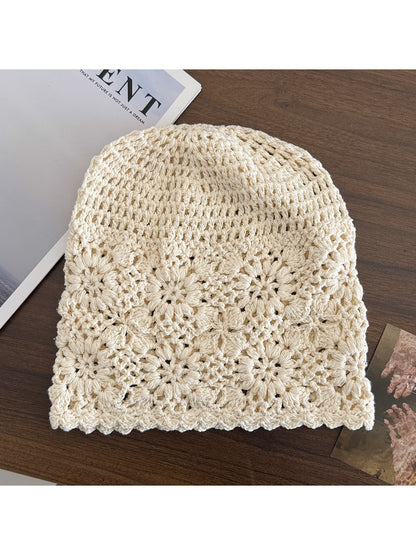 Haila - Openwork Floral Round Crown Knit Hat