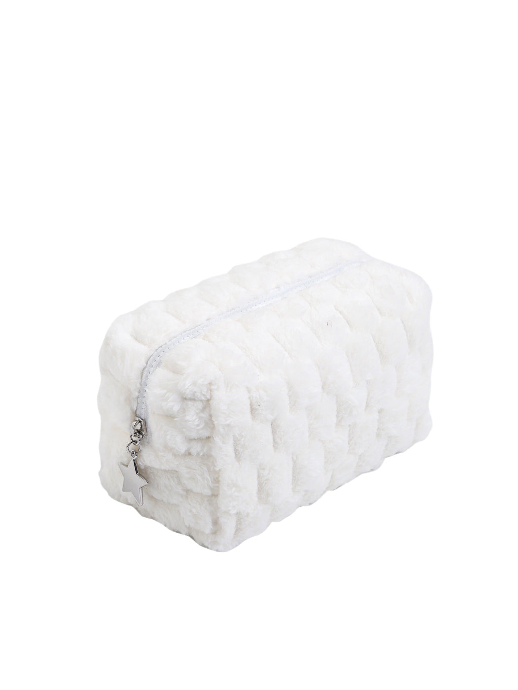 Cosbai - Textured Faux Fur Cosmetic Pouch with Charm