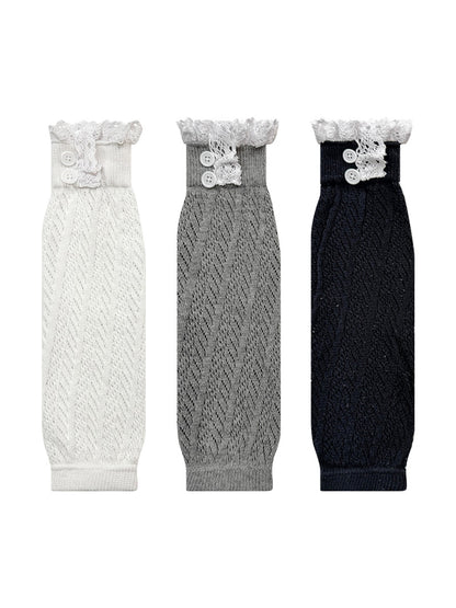 Cozyra - Lace Trim Hollow Knit Mid-Calf Leg Warmers
