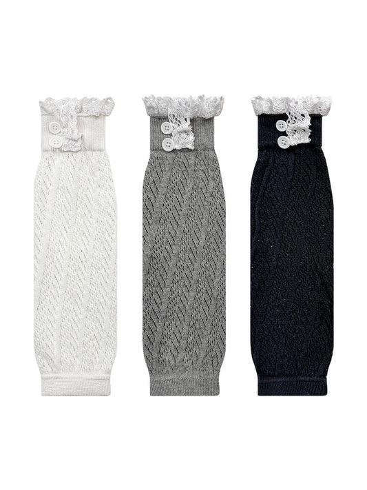 Cozyra - Lace Trim Hollow Knit Mid-Calf Leg Warmers