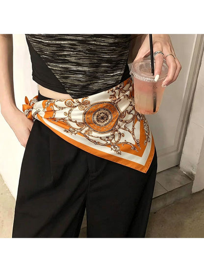 Scarvii - Geometric Floral Print Office Style Square Scarf