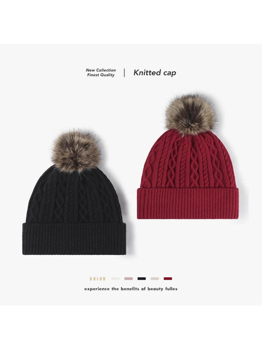 Haila - Cable-Knit Fleece-Lined Pom-Pom Beanie