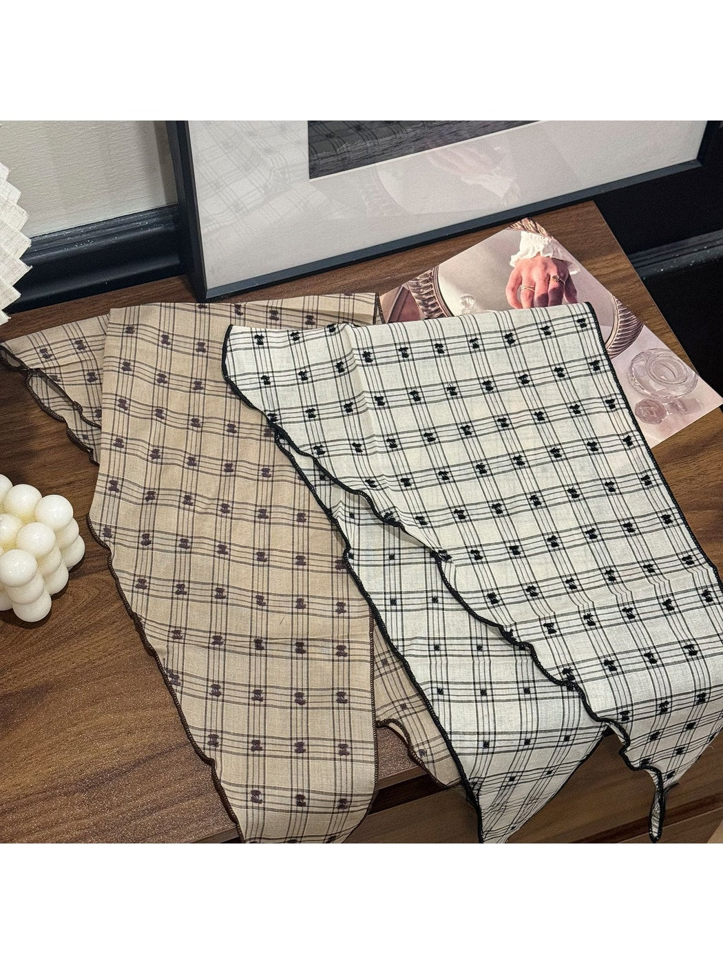 Scarvii - Polka Dot Check Rolled Edge Triangle Bandana