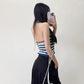 Vesty -  Striped Backless Halter Top - Soft & Sexy