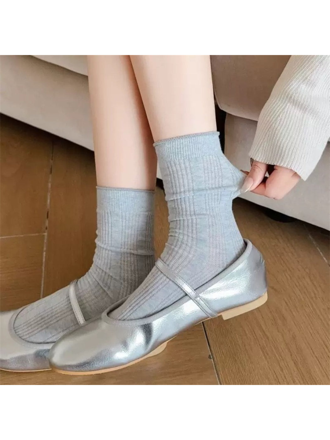 Rufia Essential Solid Crew Socks worn on feet with casual shoes